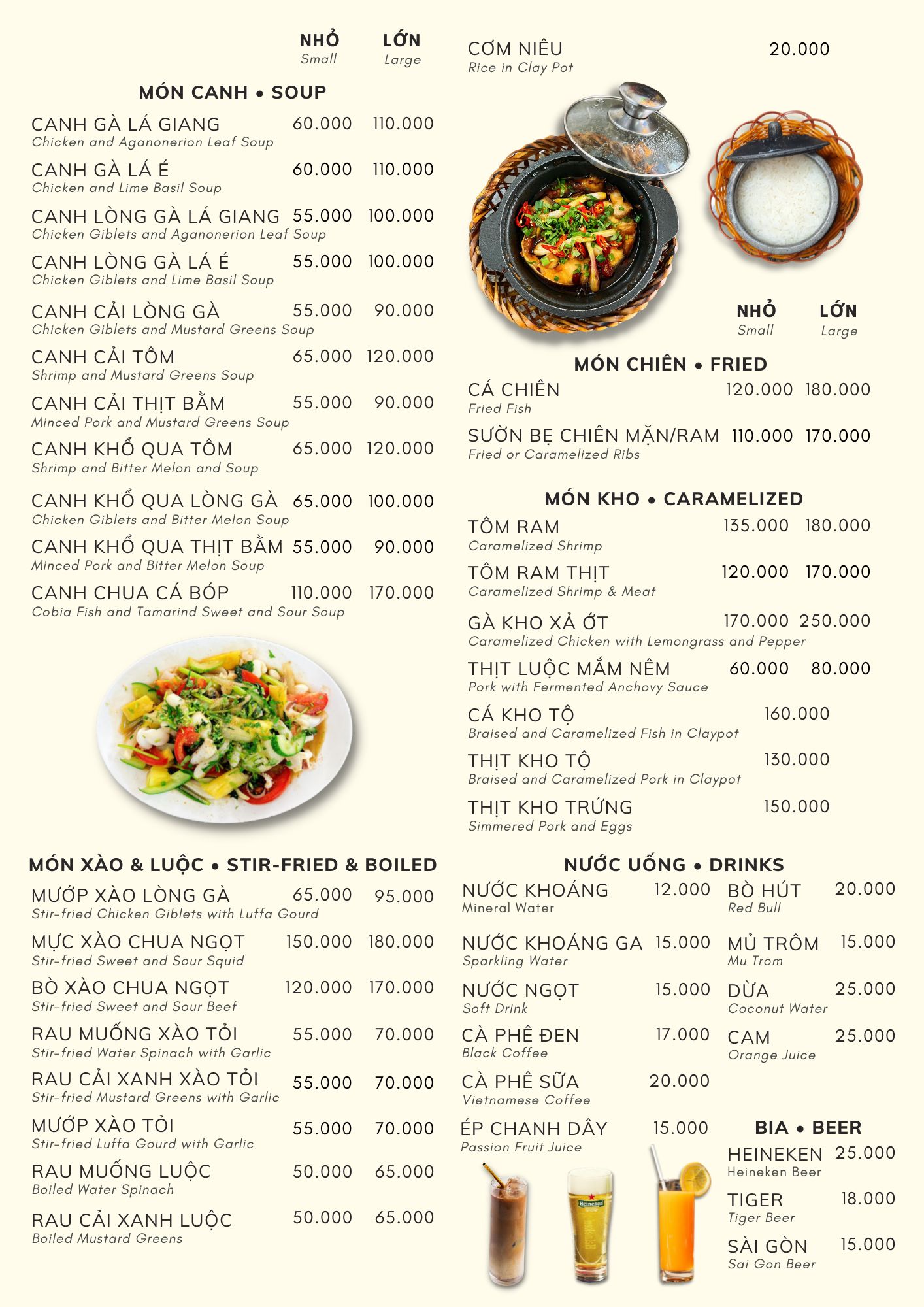Menu đa dạng và phong phú