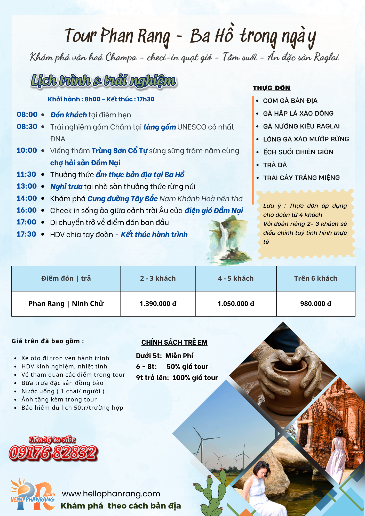 Chương trình chi tiết tour ghép Ba hồ trong ngày