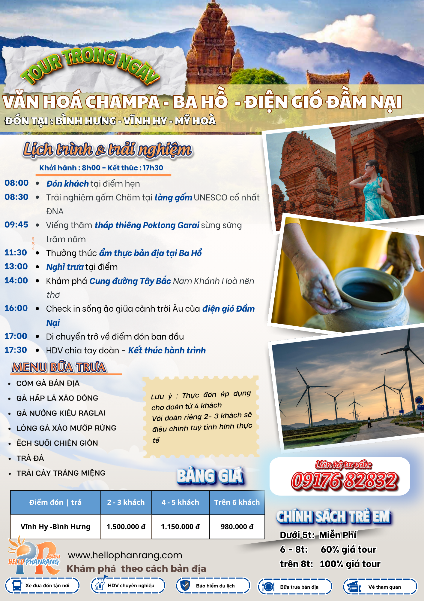 tour Vĩnh Hy văn hoá Champa trong ngày - đón khách tại Vĩnh Hy / Bình Hưng